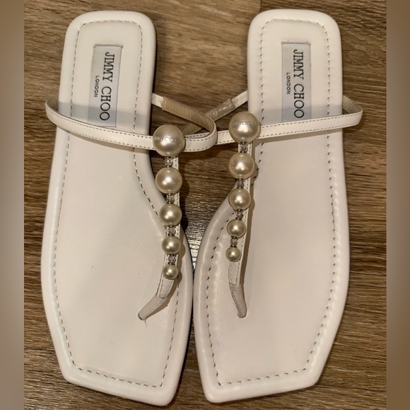 Jimmy Choo Alaina Women’s Leather Thong Flat Sandals White Bridal - Picture 3 of 4